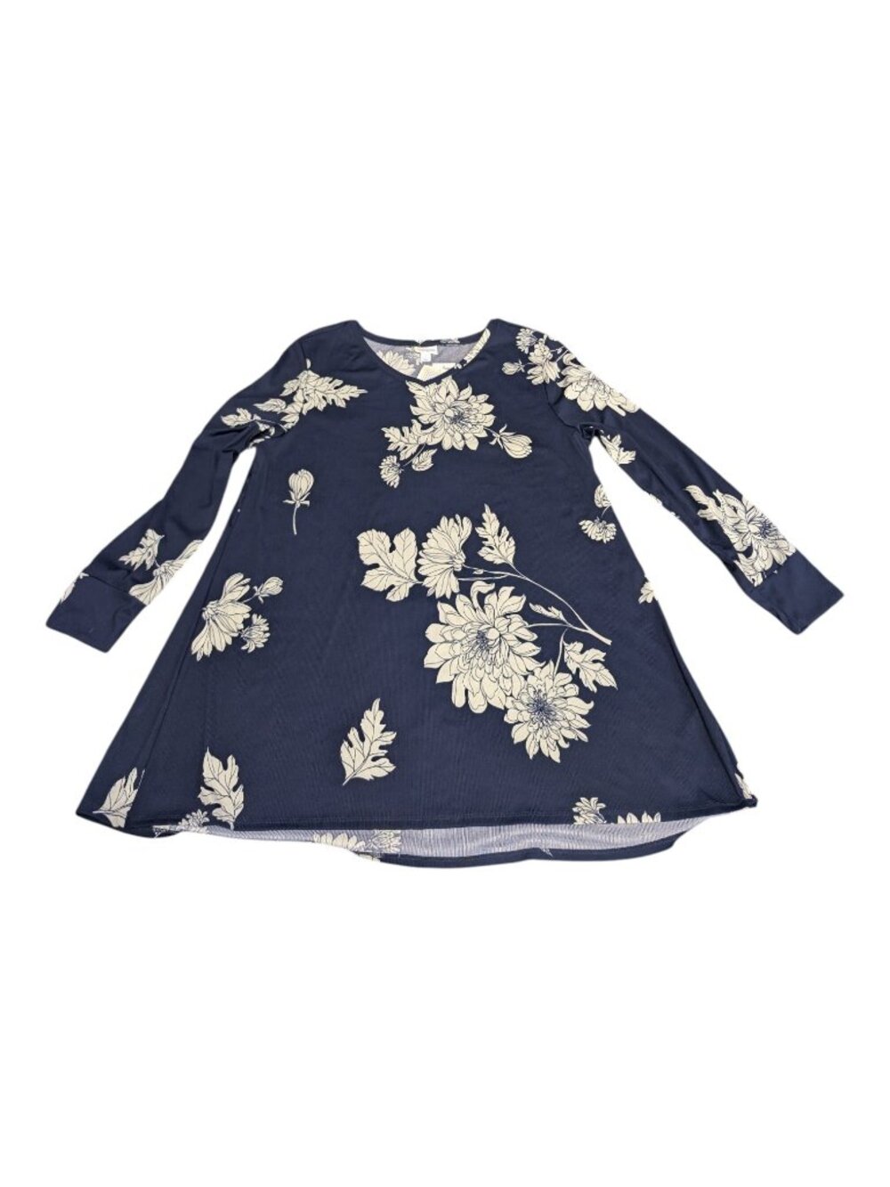 LuLaRoe Womens Elizabeth Large Blue Floral Long Sleeve Swing T Shirt Casual NEW